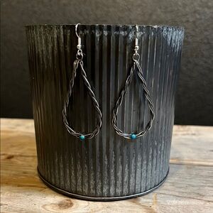Sterling Silver Rope and Turquoise Earrings